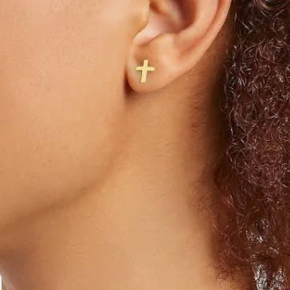 NWT Bon Levy 14K Yellow Gold Cross Stud Earrings - Picture 7 of 8